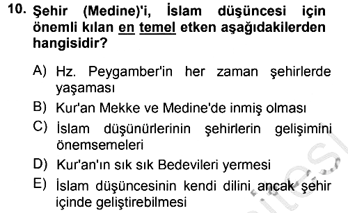 İslam Düşünce Tarihi 2012-2013 Ara Sınav - 10. soru