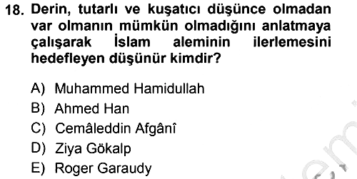 İslam Düşünce Tarihi 2012-2013 Ara Sınav - 18. soru