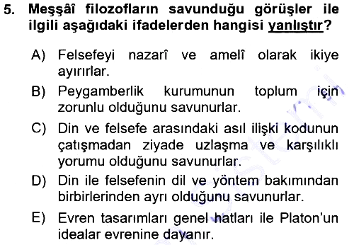 İslam Düşünce Tarihi 2015-2016 Ara Sınav - 5. soru