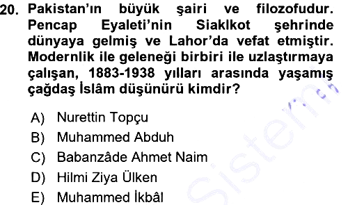 İslam Düşünce Tarihi 2015-2016 Ara Sınav - 20. soru