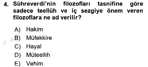 İslam Düşünce Tarihi 2016-2017 Ara Sınav - 4. soru