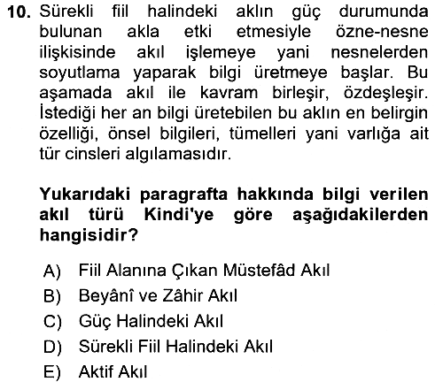 İslam Düşünce Tarihi 2016-2017 Ara Sınav - 10. soru
