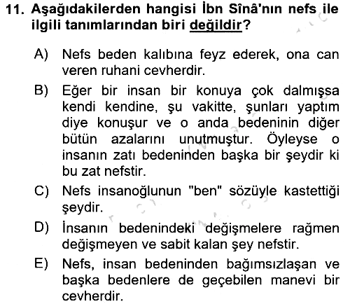 İslam Düşünce Tarihi 2016-2017 Ara Sınav - 11. soru