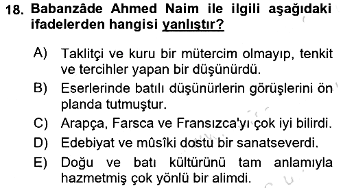 İslam Düşünce Tarihi 2016-2017 Ara Sınav - 18. soru