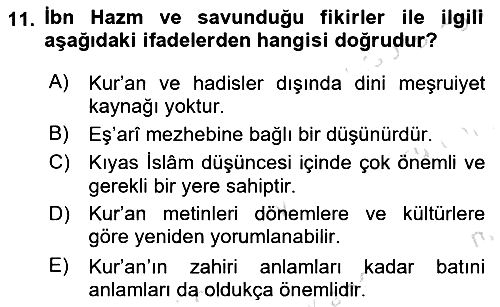 İslam Düşünce Tarihi 2022-2023 Ara Sınav - 11. soru