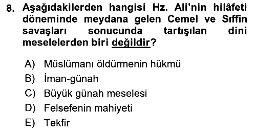 İslam Düşünce Tarihi 2023-2024 Ara Sınav - 8. soru