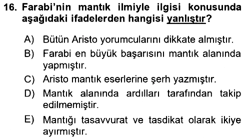 İslam Düşünce Tarihi 2023-2024 Ara Sınav - 16. soru