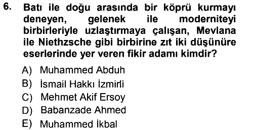 İslam Düşünce Tarihi 2012-2013 Dönem Sonu Sınavı - 6. soru