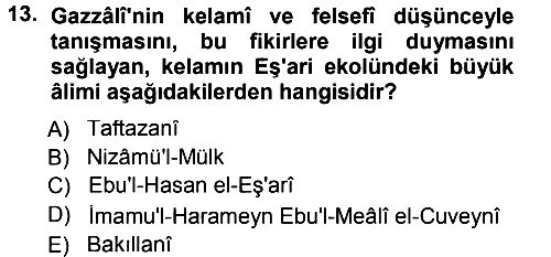 İslam Düşünce Tarihi 2012-2013 Dönem Sonu Sınavı - 13. soru