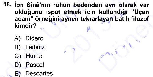 İslam Düşünce Tarihi 2013-2014 Dönem Sonu Sınavı - 18. soru