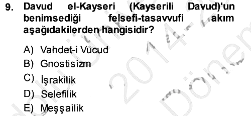 İslam Düşünce Tarihi 2014-2015 Dönem Sonu Sınavı - 9. soru