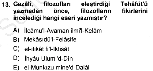 İslam Düşünce Tarihi 2014-2015 Dönem Sonu Sınavı - 13. soru