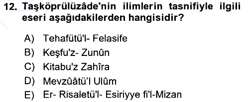 İslam Düşünce Tarihi 2015-2016 Dönem Sonu Sınavı - 12. soru