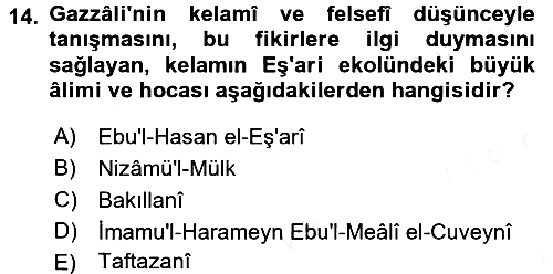 İslam Düşünce Tarihi 2016-2017 Dönem Sonu Sınavı - 14. soru