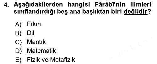 İslam Düşünce Tarihi 2018-2019 Dönem Sonu Sınavı - 4. soru