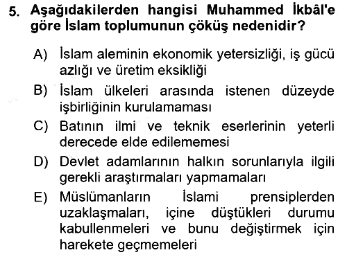 İslam Düşünce Tarihi 2018-2019 Dönem Sonu Sınavı - 5. soru