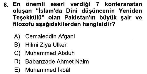 İslam Düşünce Tarihi 2021-2022 Dönem Sonu Sınavı - 8. soru
