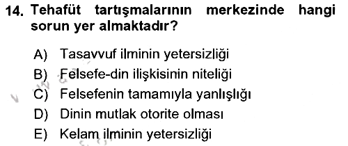 İslam Düşünce Tarihi 2022-2023 Dönem Sonu Sınavı - 14. soru