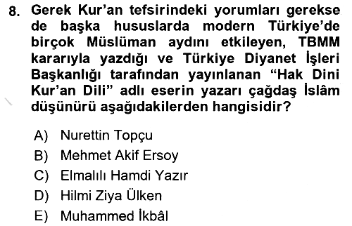 İslam Düşünce Tarihi 2023-2024 Dönem Sonu Sınavı - 8. soru