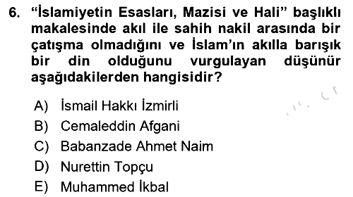İslam Düşünce Tarihi 2025-2026 Dönem Sonu Sınavı - 6. soru
