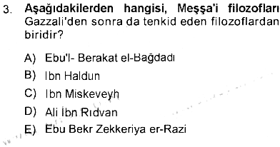 İslam Düşünce Tarihi 2012-2013 Tek Ders Sınavı - 3. soru