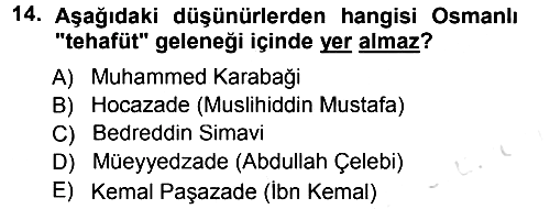 İslam Düşünce Tarihi 2013-2014 Tek Ders Sınavı - 14. soru