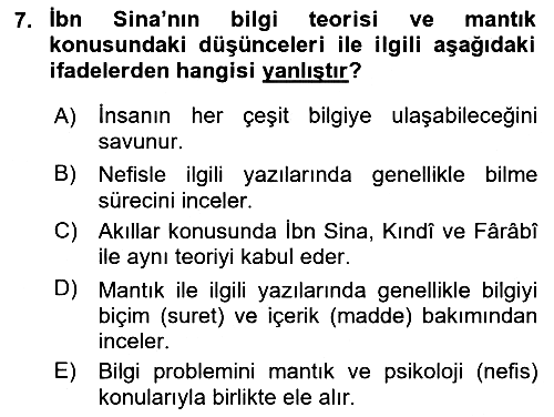 İslam Düşünce Tarihi 2016-2017 Tek Ders Sınavı - 7. soru