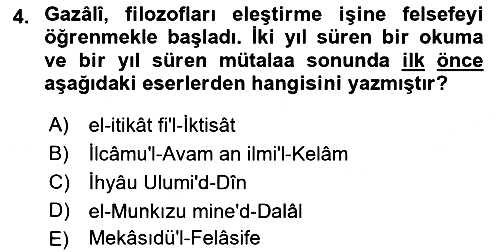 İslam Düşünce Tarihi 2018-2019 Yaz Okulu Sınavı - 4. soru