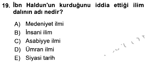 İslam Düşünce Tarihi 2018-2019 Yaz Okulu Sınavı - 19. soru