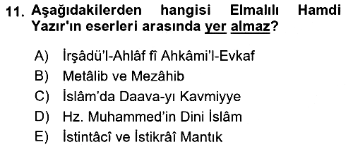 İslam Düşünce Tarihi 2020-2021 Yaz Okulu Sınavı - 11. soru