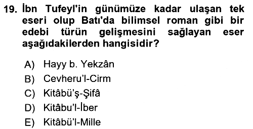 İslam Düşünce Tarihi 2020-2021 Yaz Okulu Sınavı - 19. soru