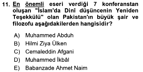 İslam Düşünce Tarihi 2023-2024 Yaz Okulu Sınavı - 11. soru