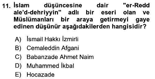 İslam Düşünce Tarihi 2025-2026 Yaz Okulu Sınavı - 11. soru