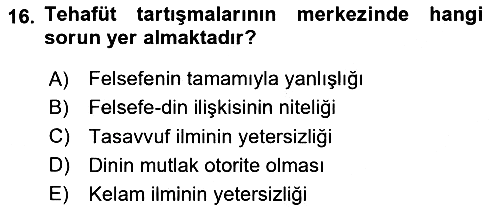İslam Düşünce Tarihi 2025-2026 Yaz Okulu Sınavı - 16. soru