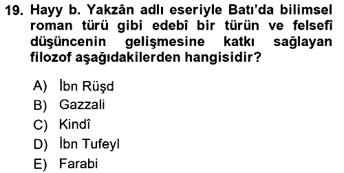 İslam Düşünce Tarihi 2025-2026 Yaz Okulu Sınavı - 19. soru