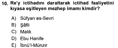 İslam Hukukuna Giriş 2016-2017 3 Ders Sınavı - 10. soru