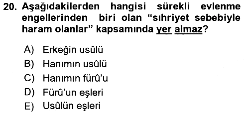 İslam Hukukuna Giriş 2016-2017 3 Ders Sınavı - 20. soru