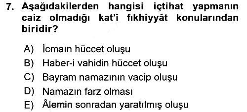 İslam Hukukuna Giriş 2017-2018 3 Ders Sınavı - 7. soru
