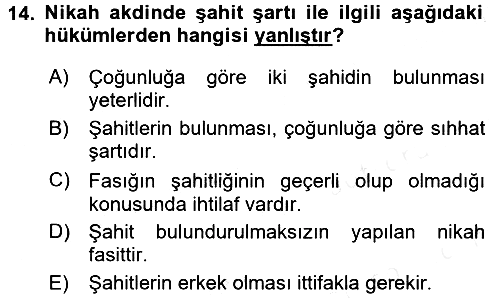 İslam Hukukuna Giriş 2017-2018 3 Ders Sınavı - 14. soru