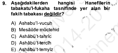 İslam Hukukuna Giriş 2014-2015 Dönem Sonu Sınavı - 9. soru