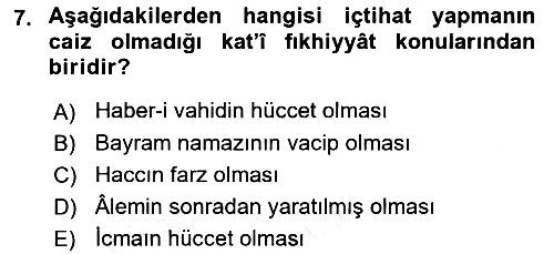 İslam Hukukuna Giriş 2018-2019 Dönem Sonu Sınavı - 7. soru