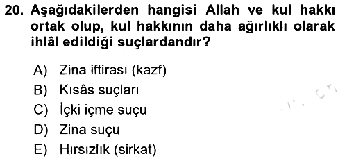 İslam Hukukuna Giriş 2023-2024 Dönem Sonu Sınavı - 20. soru