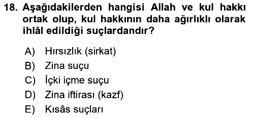 İslam Hukukuna Giriş 2024-2025 Dönem Sonu Sınavı - 18. soru
