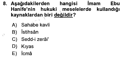 İslam Hukukuna Giriş 2021-2022 Yaz Okulu Sınavı - 8. soru