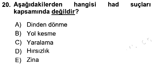 İslam Hukukuna Giriş 2024-2025 Yaz Okulu Sınavı - 20. soru