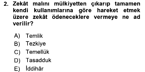 İslam İbadet Esasları 2016-2017 3 Ders Sınavı - 2. soru