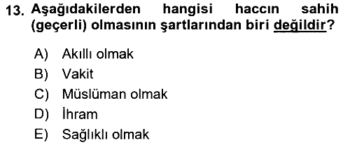 İslam İbadet Esasları 2016-2017 3 Ders Sınavı - 13. soru