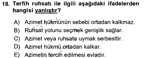 İslam İbadet Esasları 2016-2017 3 Ders Sınavı - 18. soru