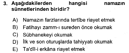 İslam İbadet Esasları 2017-2018 3 Ders Sınavı - 3. soru