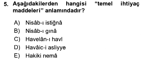 İslam İbadet Esasları 2017-2018 3 Ders Sınavı - 5. soru